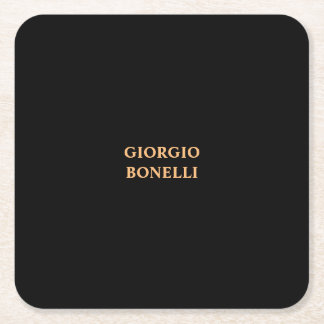 Black Minimalist Personal Modern Square Paper Coaster