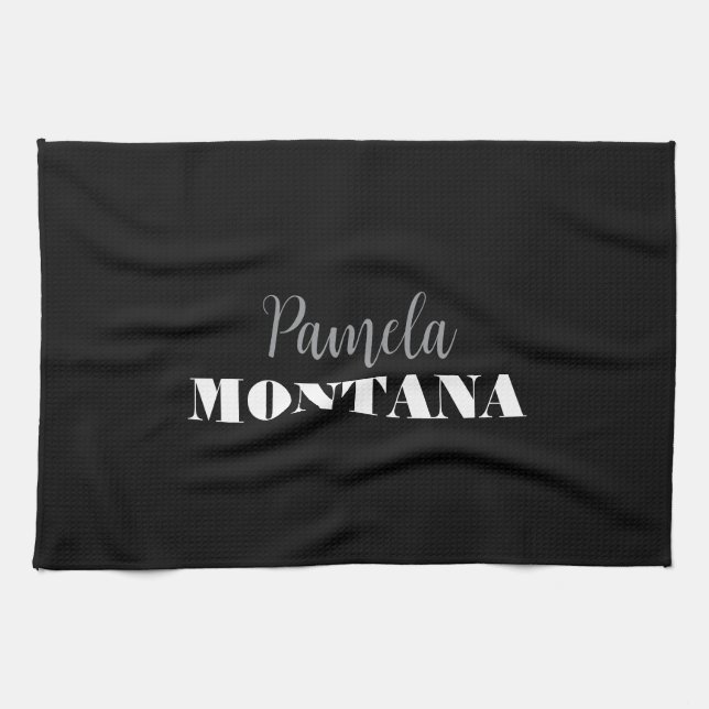 Black Minimalist Personal Modern Tea Towel (Horizontal)