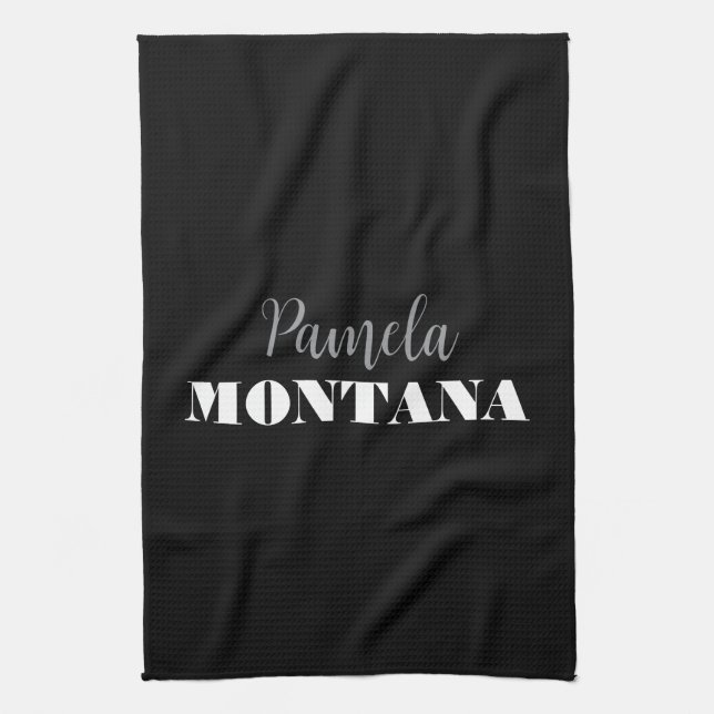 Black Minimalist Personal Modern Tea Towel (Vertical)