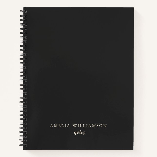Black Minimalist Personalised Name Elegant Script Notebook (Front)