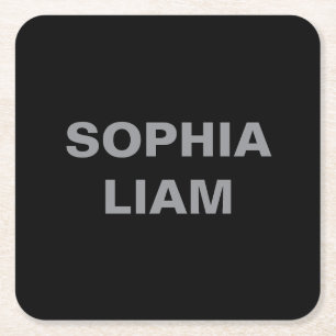Black Minimalist Personalised Name Square Design Paper Coaster