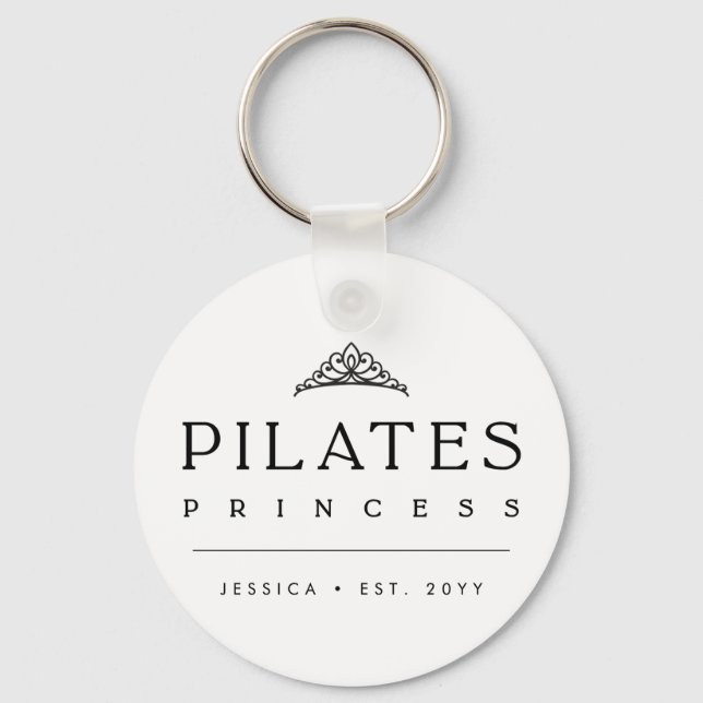 Black Minimalist Personalized Pilates Princess Key Ring (Front)