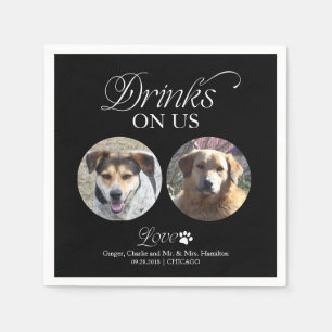 Black Minimalist Pet Photo Wedding Napkin