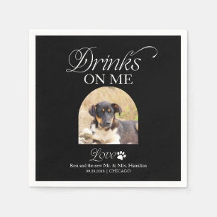 Black Minimalist Pet Photo Wedding Napkin