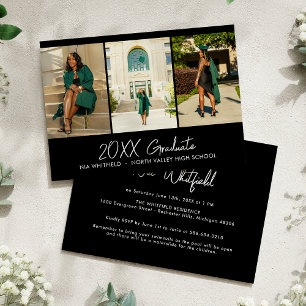 Black Minimalist Photo Collage Graduation Party Invitation