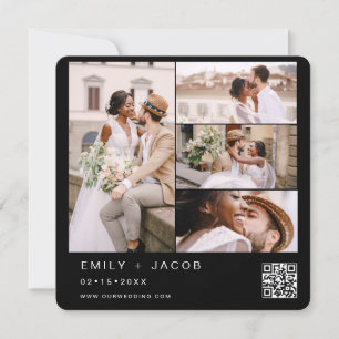 Black Minimalist Photo QR code Wedding Invitation