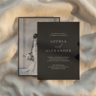 Black Minimalist Photo Wedding Elegant Modern Invitation