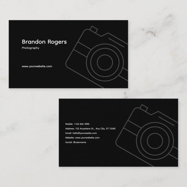 Black Minimalist Photographer Business Card (Front/Back)