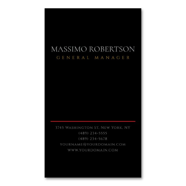 Black Minimalist Plain Modern Magnetic Business Card (Front Vertical)
