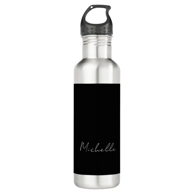 Black Minimalist Plain Modern Own Name Calligraphy 710 Ml Water Bottle (Front)
