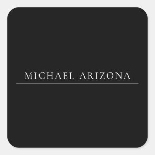 Black Minimalist Plain Modern Own Name Square Sticker