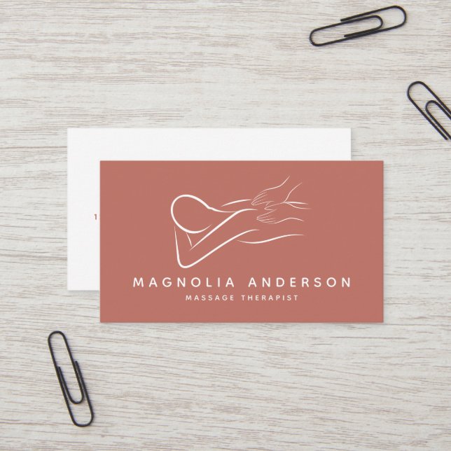 Black Minimalist Professional Massage Therapist  B Business Card (Front/Back In Situ)