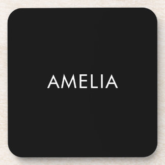 Black Minimalist Professional Plain Simple Name Coaster