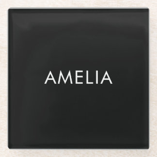 Black Minimalist Professional Plain Simple Name Glass Coaster