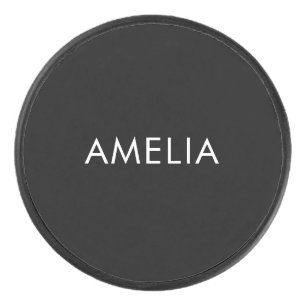 Black Minimalist Professional Plain Simple Name Hockey Puck
