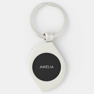 Black Minimalist Professional Plain Simple Name Key Ring