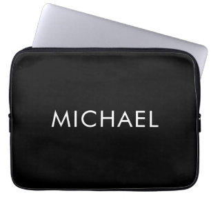 Black Minimalist Professional Plain Simple Name Laptop Sleeve