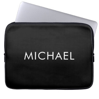 Black Minimalist Professional Plain Simple Name Laptop Sleeve