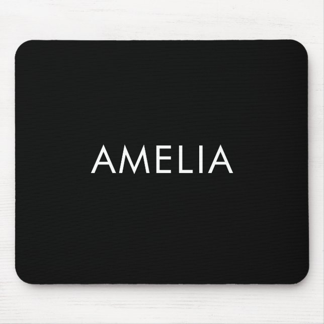 Black Minimalist Professional Plain Simple Name Mouse Mat (Front)