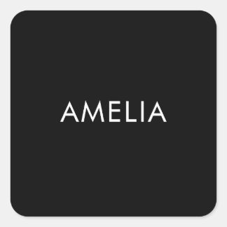 Black Minimalist Professional Plain Simple Name Square Sticker