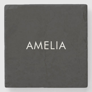 Black Minimalist Professional Plain Simple Name Stone Coaster
