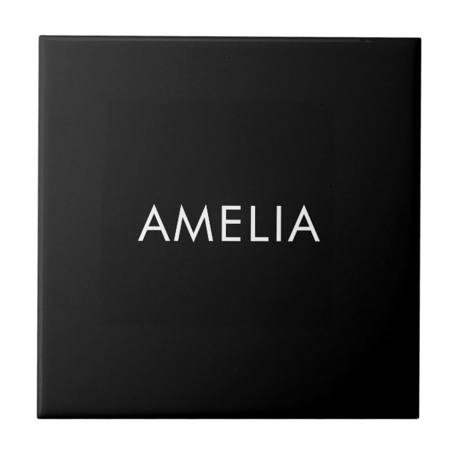 Black Minimalist Professional Plain Simple Name Tile (Front)