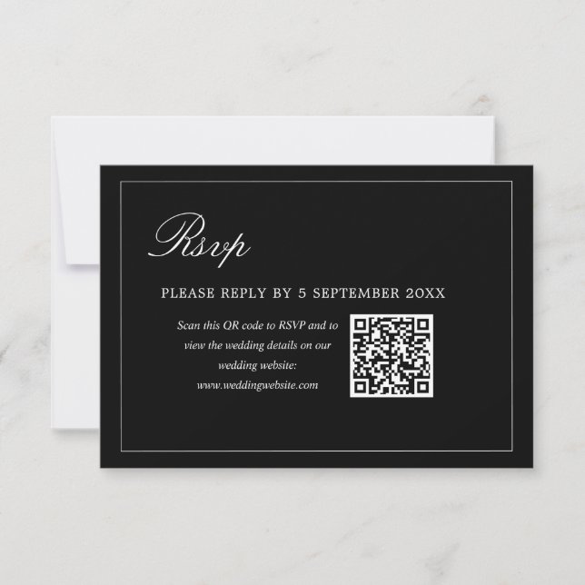 Black Minimalist QR Code RSVP Wedding Enclosure Card (Front)