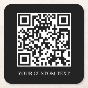 Black Minimalist QR Custom Scan Me Design Square Paper Coaster
