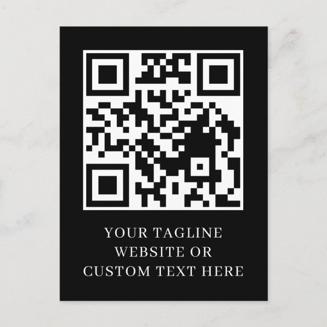 Black Minimalist QR Custom Text Postcard Design (Front)