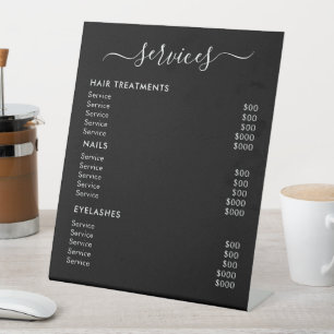 Black Minimalist Salon Services Price List Pedestal Sign