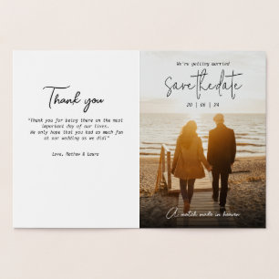 Black Minimalist Save the Date With Photo, Boho Foil Card
