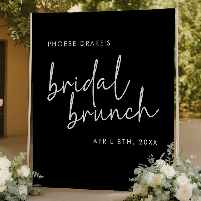 Black Minimalist Script Bridal Brunch Backdrop Tapestry (Creator Uploaded)