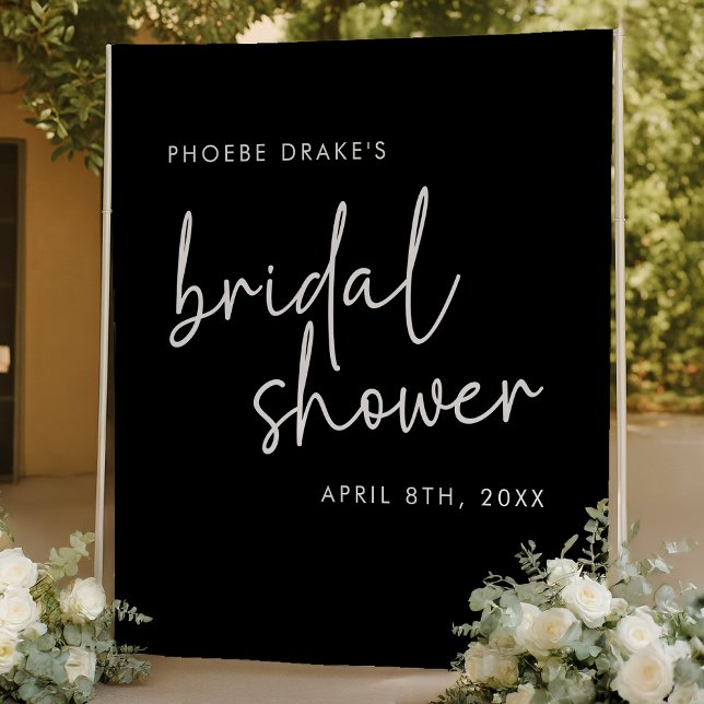 Black Minimalist Script Bridal Shower Backdrop Tapestry (Creator Uploaded)