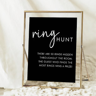 Black Minimalist Script Bridal Shower Ring Hunt Poster