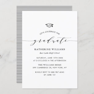 Black Minimalist Script Graduation Invitation