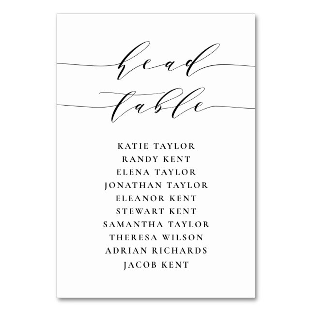 Black Minimalist Script Head Table Wedding Number (Front)