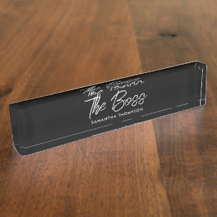 Black Minimalist Script Modern Office Nameplate