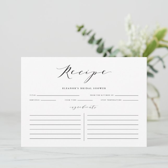 Black Minimalist Script Personalised Recipe Card (Standing Front)