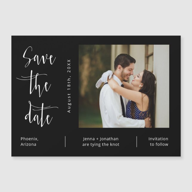 Black Minimalist Script Save the Date Photo Magnet (Front)