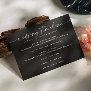 Black minimalist script wedding party timeline invitation