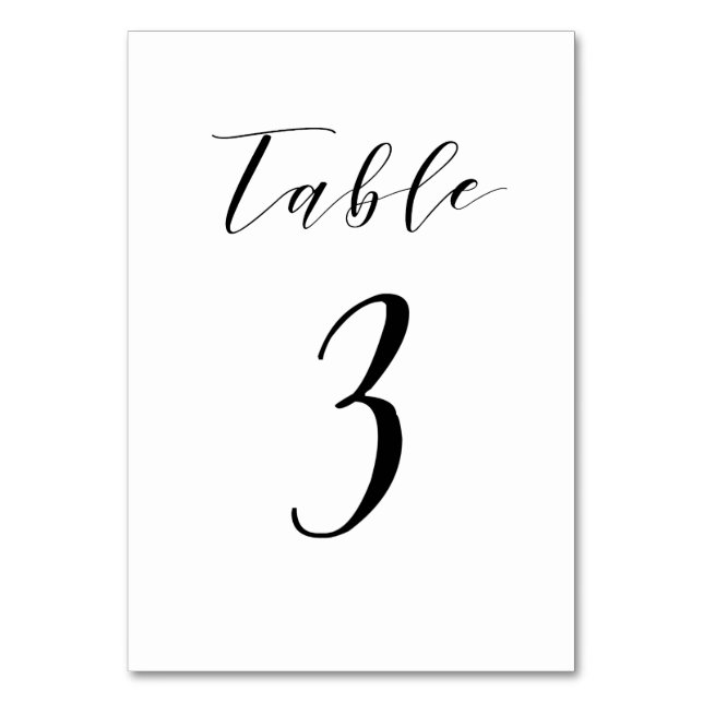 Black Minimalist Script Wedding Table Number (Front)