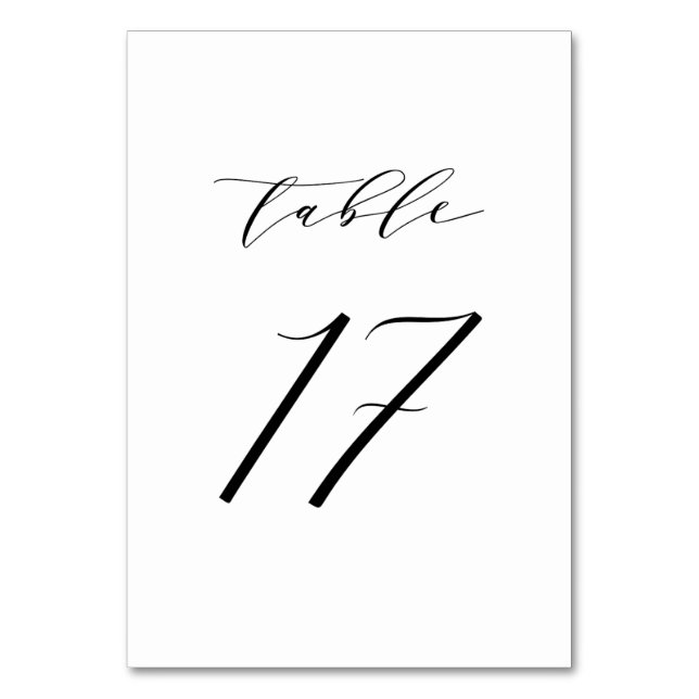 Black Minimalist Script Wedding Table Number 17 (Front)