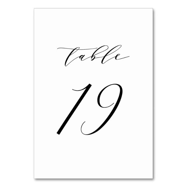 Black Minimalist Script Wedding Table Number 19 (Front)