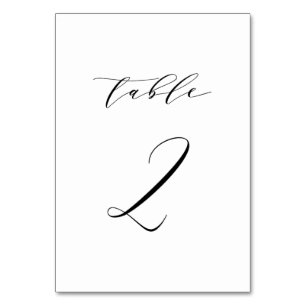 Black Minimalist Script Wedding Table Number 2