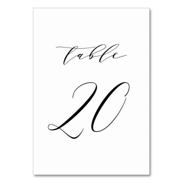 Black Minimalist Script Wedding Table Number 20 (Front)