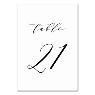 Black Minimalist Script Wedding Table Number 21