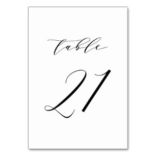 Black Minimalist Script Wedding Table Number 21