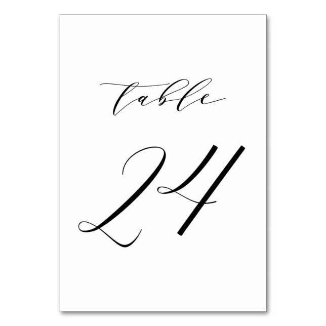 Black Minimalist Script Wedding Table Number 24 (Front)
