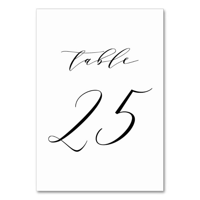 Black Minimalist Script Wedding Table Number 25 (Front)
