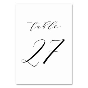 Black Minimalist Script Wedding Table Number 27